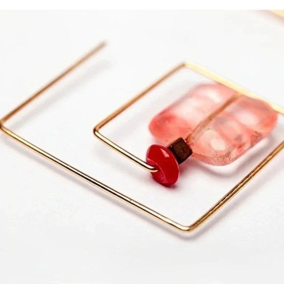 Square Threader Earrings Gold Pink - Picture 8 of 11